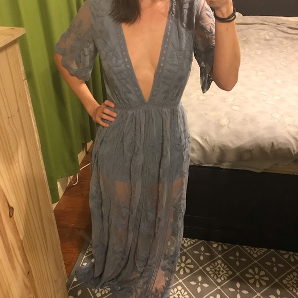 Honey Punch Dresses & Skirts - Honey Punch Sheer Lace Romper Maxi Dress